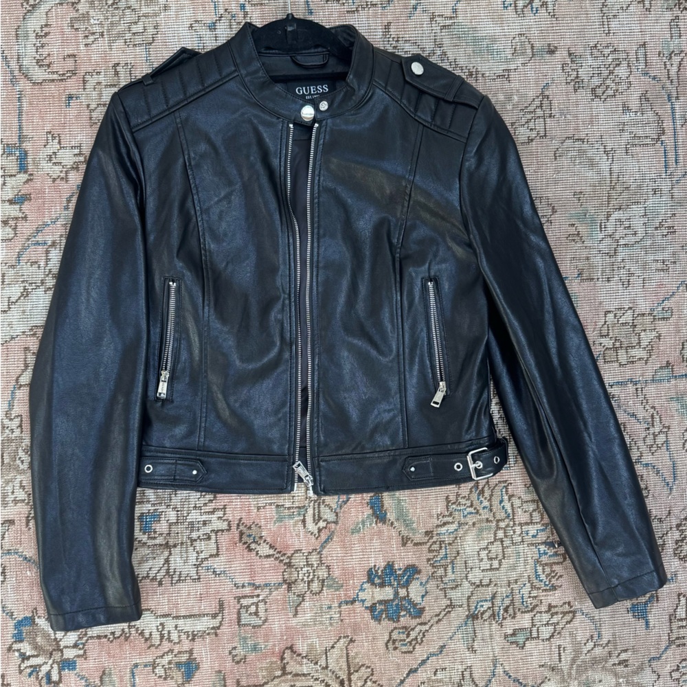 ✅ Guess Leather black jacket